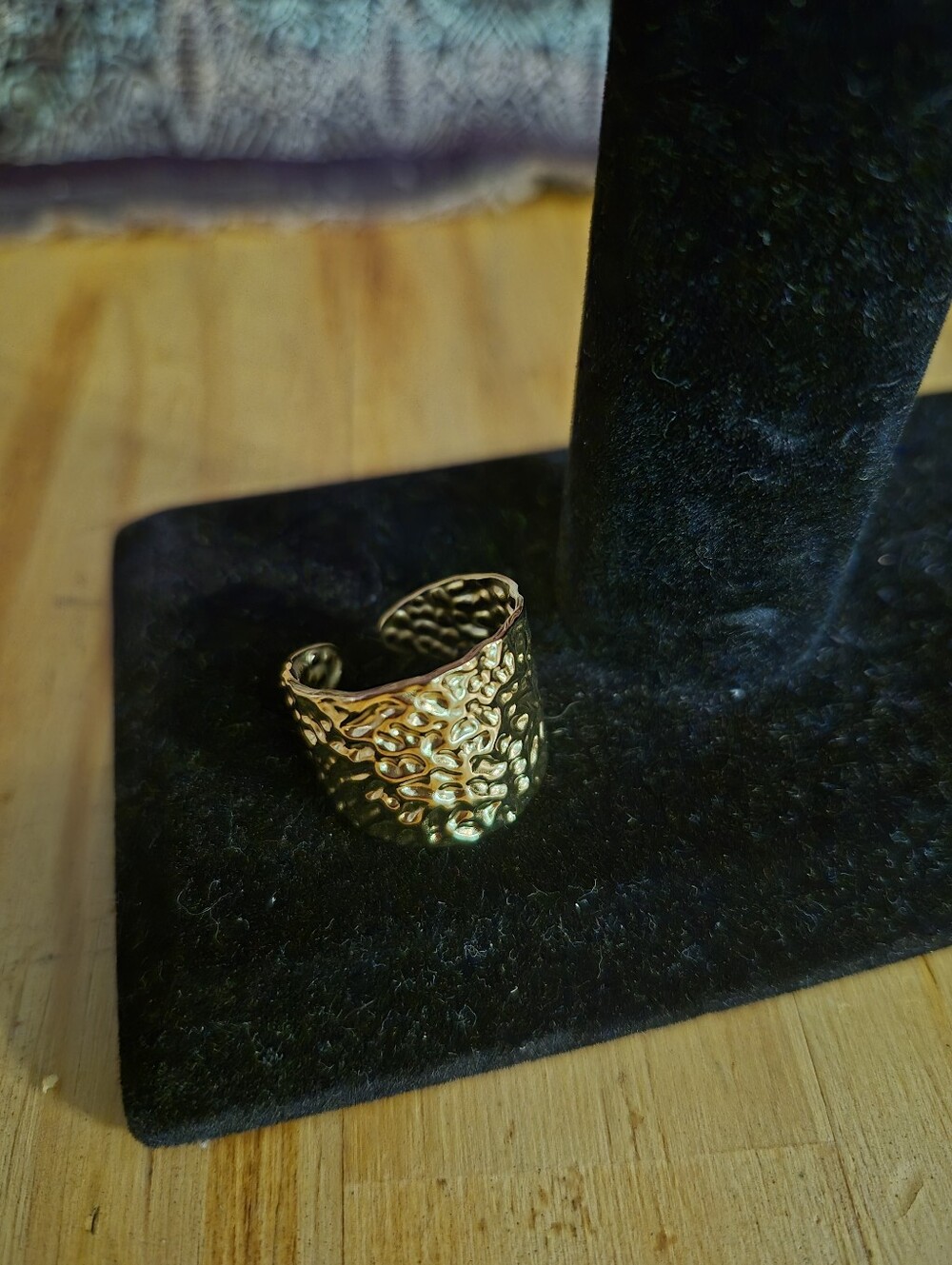 Gold Textured Wide Band Ring - Women Jewelry